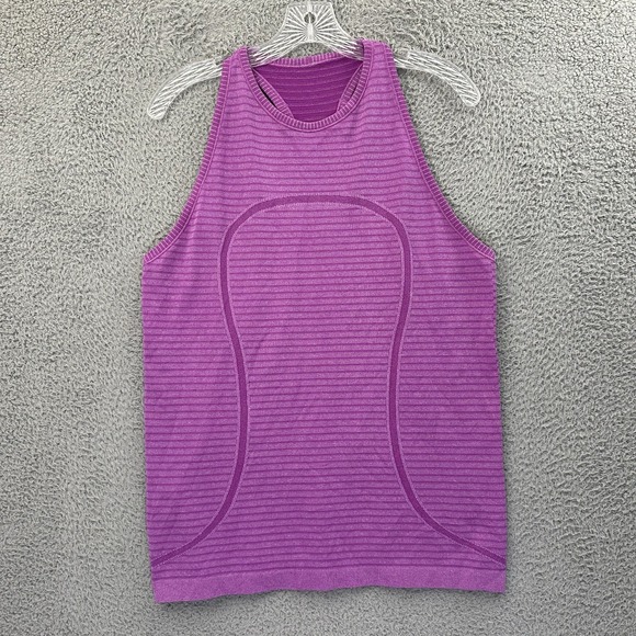 Lululemon Run Swiftly Tech Tank Rugby Stripe Ultra Violet High Neck Women's 10 - Picture 1 of 5